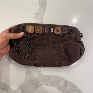 DIESEL Vintage Brown Clutch Bag With Leather Logo Rare